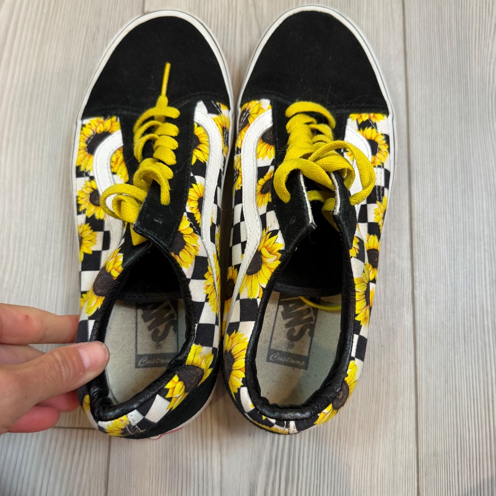 Vans Old Skool Customs Sunflower Checkerboard Sneakers Black Men 7 WMN 8.5 - Picture 9 of 9